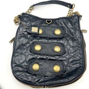 Cynthia Rowley Hobo Black Patent Style Leather Tote Shoulder Bag Metal Hardware